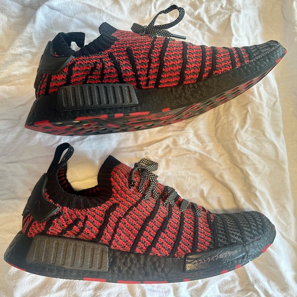 adidas Red and Black NMD R1 Primeknit Slip-On Athletic Shoes
